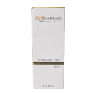 Skin Sciences Niacinamide Zinc Serum bottle — clears blemishes and minimises enlarged pores