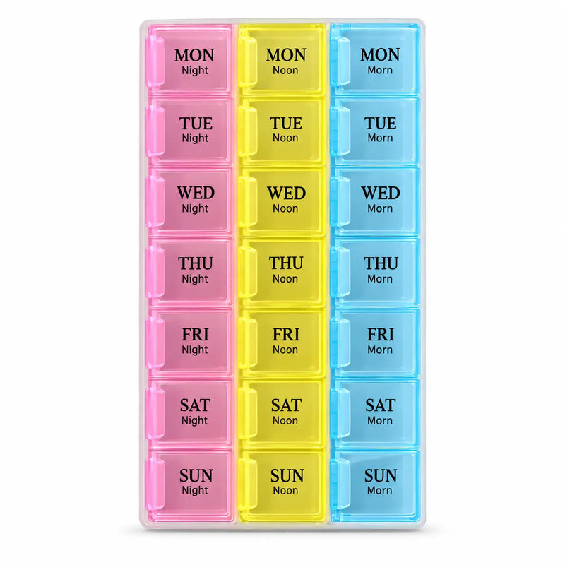 21-Slot Weekly Pill Organizer – 7 Day Morning, Noon & Night Pill Box