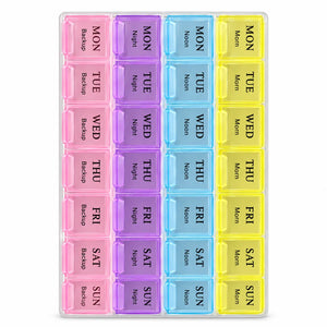 28-Slot Weekly Pill Organizer – 7 Day Morning, Noon, Night & Backup Pill Box