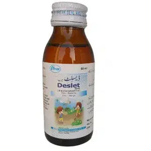 Deslet Syrup 60ml Efroze Pakistan — Rx allergy syrup dosage label