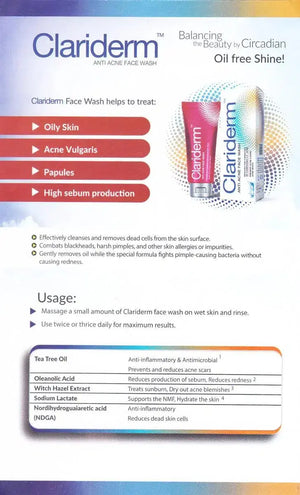 CLARIDERM ANTI ACNE FACE WASH 60ml Helix pharma