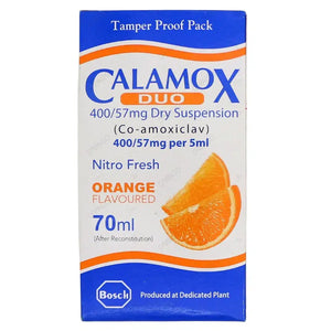Calamox DUO 70ml Suspension 400mg/57mg/5ml (Amoxicillin/Clavulanic Acid) - Bosch Pharmaceuticals | derma.pk