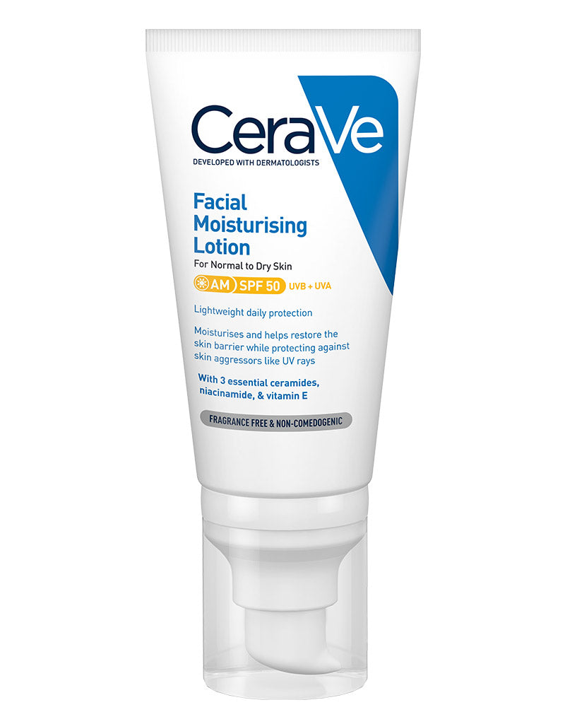CeraVe AM Facial Moisturising Lotion SPF50 with Ceramides & Vitamin E for Normal to Dry Skin 52ml