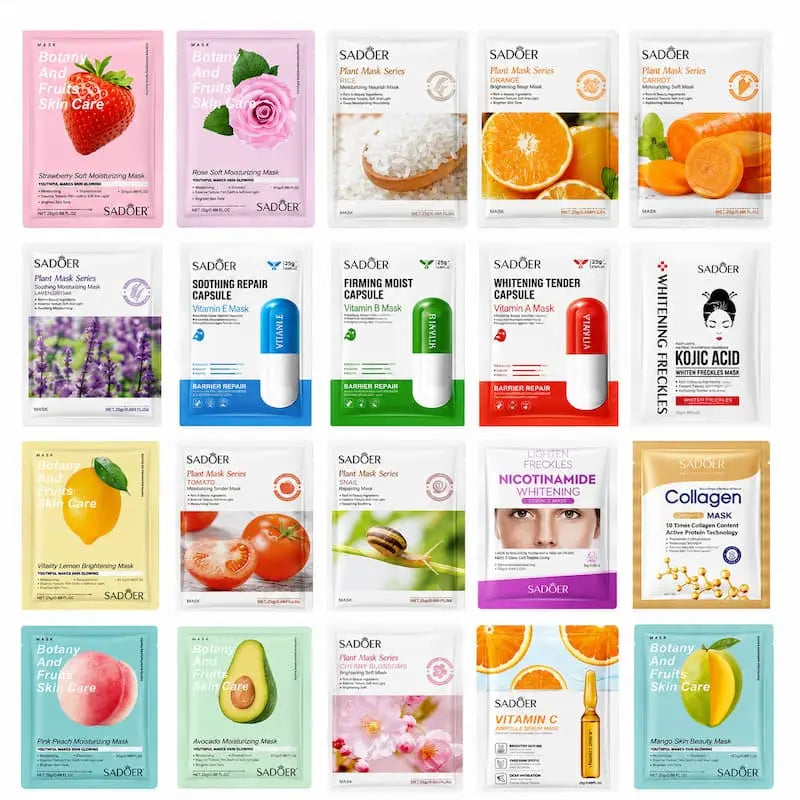 SADOER Random 12-Pack Sheet Masks - Hydrating + Radiance Boost - Assorted Variants (Sent at Random Based on Availability)