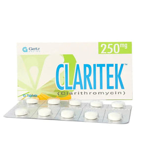 Claritek Tablets 250mg (Clarithromycin) | 10 Tablets |- Getz Pharma | derma.pk