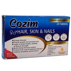 Cozim Tablets ingredients label — Biotin Zinc Vitamin C hair skin nails supplement
