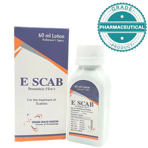 E Scab Lotion 60ml front packaging — scabies and lice treatment by Health Serving
