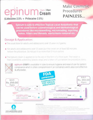 Epinum Cream 15g side view — ATCO Pharma topical anaesthetic cream Pakistan