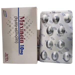 Maxinoin 10mg Isotretinoin capsule blister strip — Maxitech prescription acne treatment Pakistan