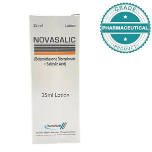 Novasalic Lotion 25ml front packaging — Pharma-Health Betamethasone Salicylic Acid psoriasis lotion – View Product Detail