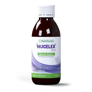 Nutrifactor Nucelex Syrup bottle for constipation relief in kids and adults