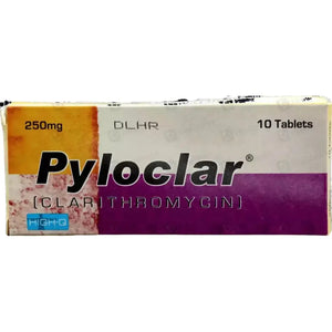 Pyloclar Tablets 250mg (Clarithromycin) 10 Tablets High-Q International | derma.pk