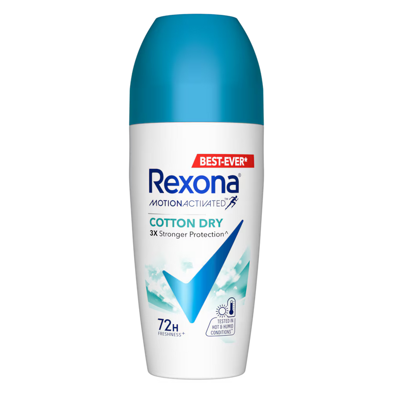 Buy Rexona Cotton Dry Roll-On – 72H Antiperspirant Deo with Triple Protection at Derma.pk