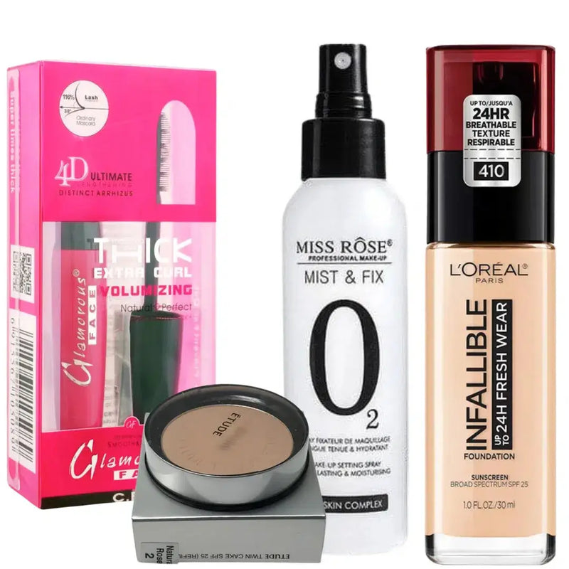 Exclusive Makeup Kit: Foundation, Mascara, powder & Fixer O2 - Sale