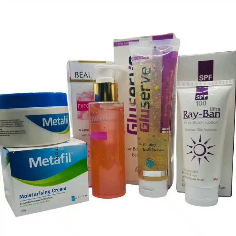 Daily Essentials Skincare Set: Glow Face Wash, SPF 100, Exfoliating Cleanser & Moisturizer