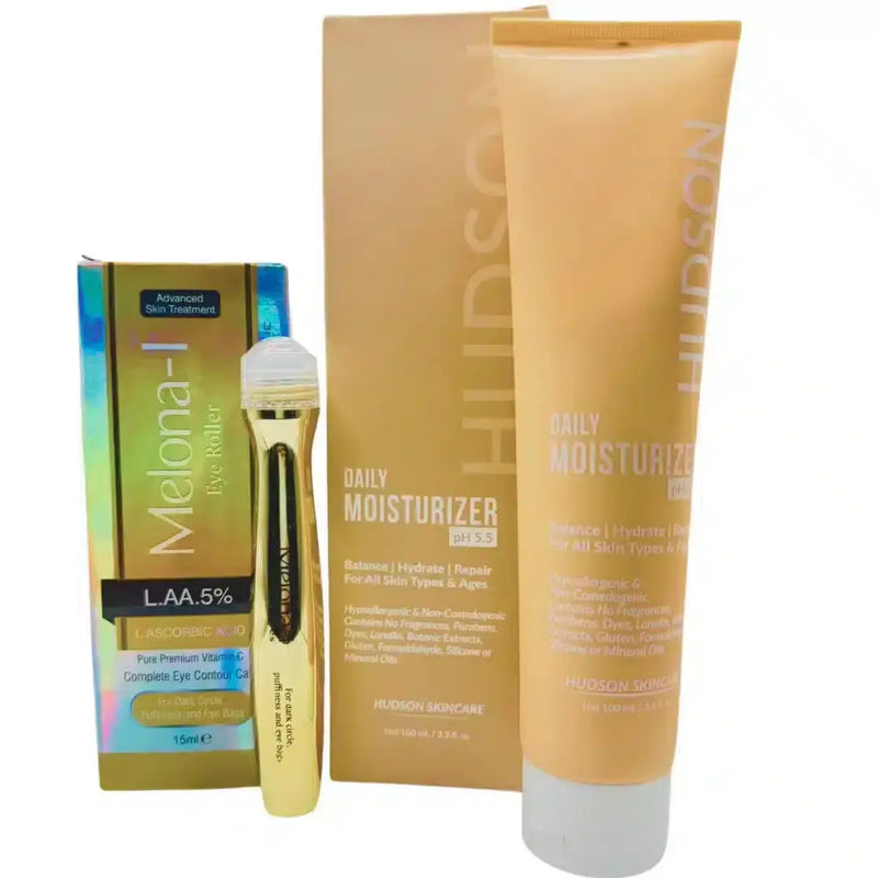 Eye Care Disocunt Box: Melona-I Eye Roller Serum & Hudson Daily Moisturizer