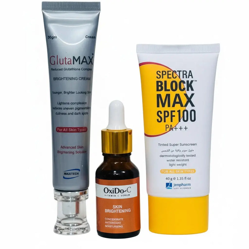Glass Skin Trio - Vitamin C, Gluta White & Tinted Sunblock Bundle