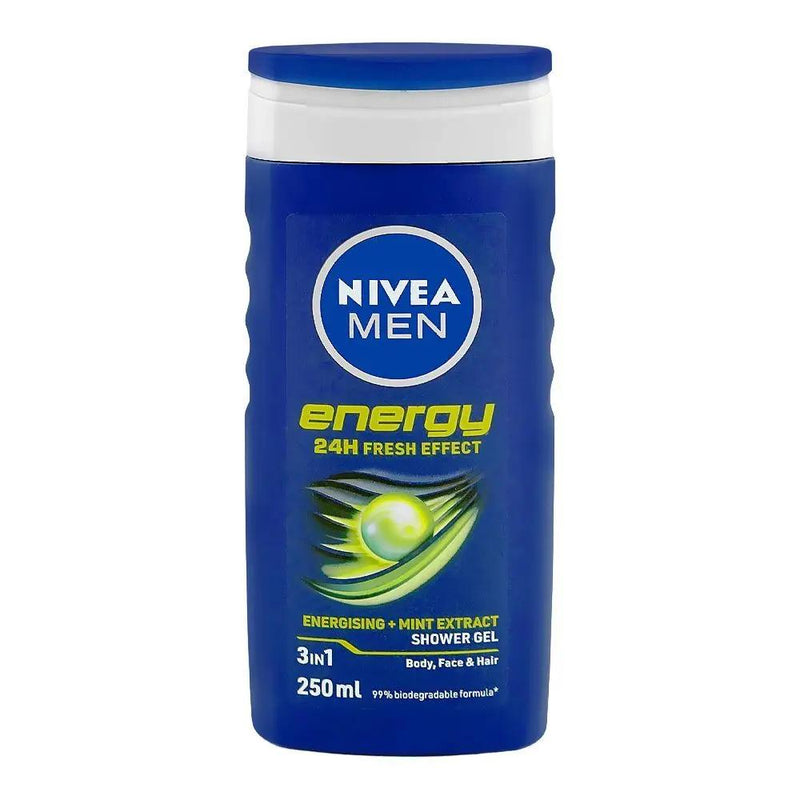 Nivea Men Energy 24H Fresh Effect 3-In-1 Shower Gel 250ml – For Body, Face & Hair