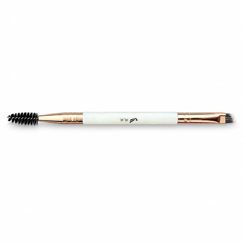 Dual-Ended Brow Brush (Spoolie + Angled) - White/Rose Gold Handle - 087