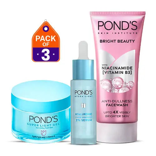 Pond's Super Light Gel 50g, Hydra Miracle Serum 15ml & Bright Beauty Face Wash 100g Set