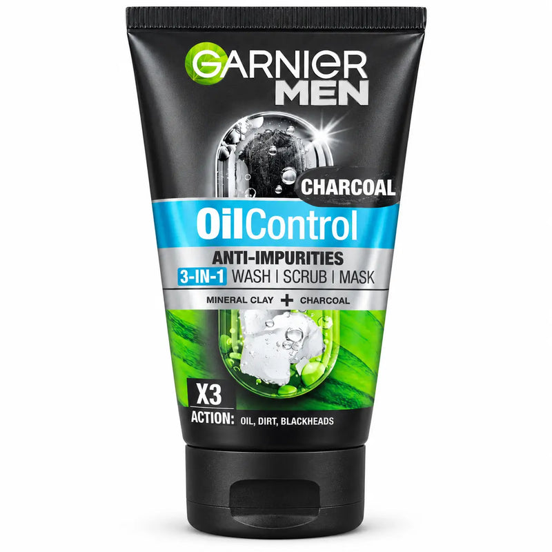 Garnier Men Charcoal Oil Control 3-in-1 Wash, Scrub & Mask 100ml