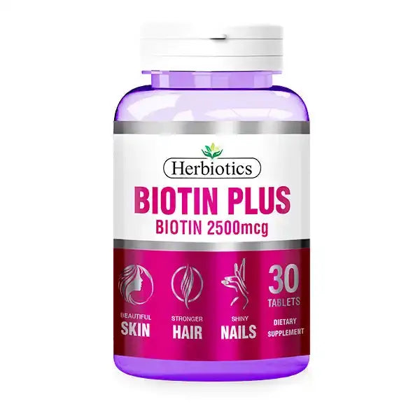 Herbiotics Biotin Plus Tablets 2500mcg — Biotin & Folic Acid for Hair Growth