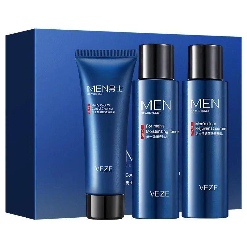 VEZE Men's 3-in-1 Skincare Gift Set - Oil Control Cleanser, Toner & Lotion