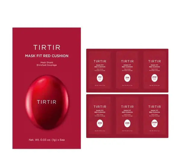 Tirtir - Mask Fit Red Cushion foundation sample Card 6 Shade Trial Kit Light Medium (#21C - #24W)