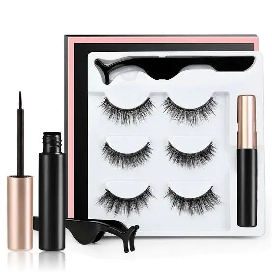 Magnetic Eyelashes 3 Pairs with Magnetic Liquid Eyeliner & Tweezer