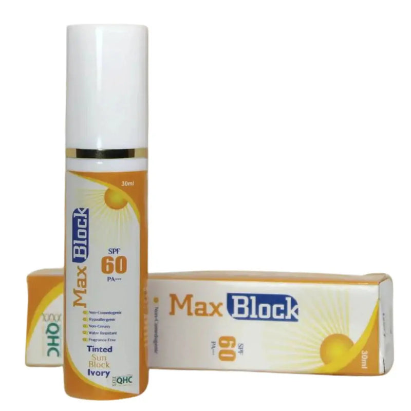 QHC Max Block SPF 60 Tinted Ivory Sunblock 30ml -derma.pk — Sunscreen, UV Protection
