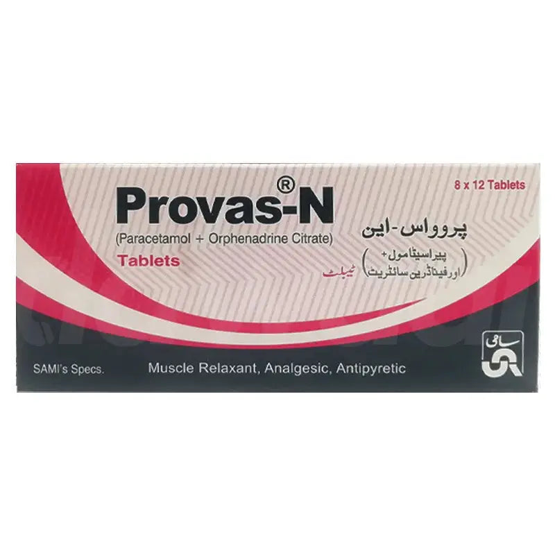 Provas N Tablet – Paracetamol & Orphenadrine for Pain and Muscle Relaxation