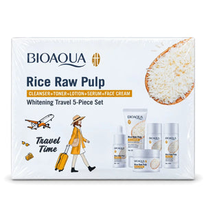 BIOAQUA Rice Raw Pulp Whitening Travel 5-Piece Set (Cleanser + Toner + Lotion + Serum + Face Cream)