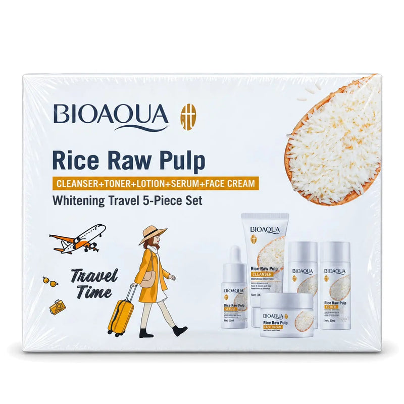 BIOAQUA Rice Raw Pulp Whitening Travel 5-Piece Set (Cleanser + Toner + Lotion + Serum + Face Cream)
