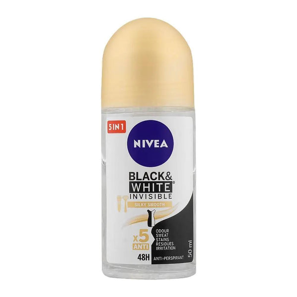 Nivea Black & White Invisible Silky-Smooth Roll On, For Women, 50ml