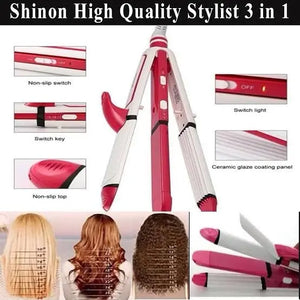 3-in-1 Ceramic Hair Straightener, Curler & Crimper Styling Tool