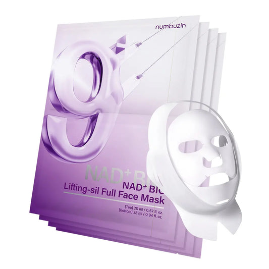 Numbuzin No.9 NAD Bio Lifting Full Cover Facial Mask (4 EA) with lifting band – front of packaging