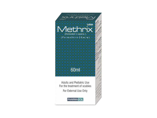 Methrix Lotion – Permethrin 50mg for Scabies and Lice Treatment – Available in Pakistan
