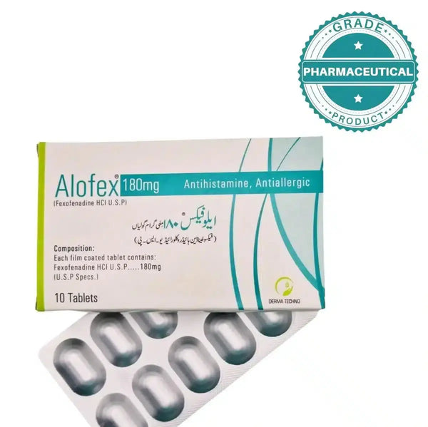 ALOFEX TABLET (FEXOFENADINE HCI U.S.P) 180mg PACK OF 10 TABLETS Derma Tecno