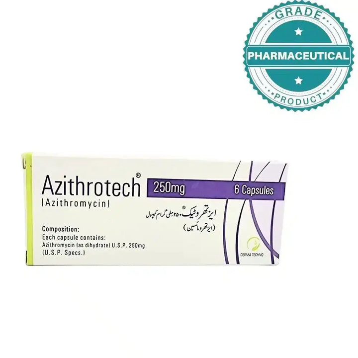 AZITHROTECH CAPSULE 250mg (AZITHROMYCIN) PACK OF 6 CAPSULES Derma Tecno