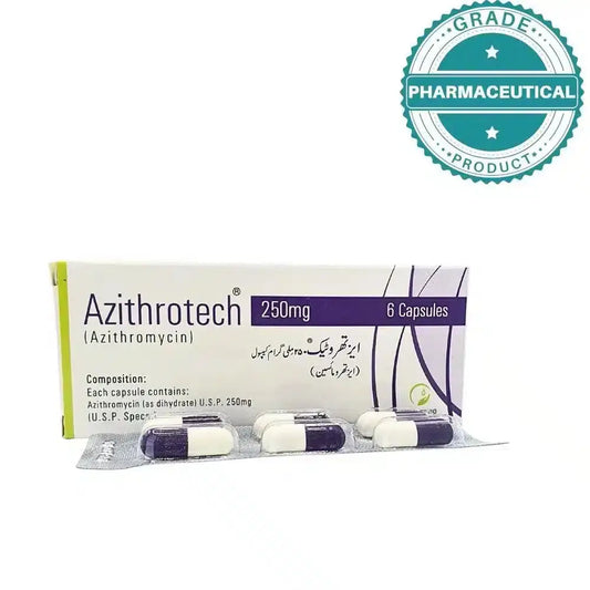 Azithrotech 250mg azithromycin antibiotic capsules pack of 6, Pakistan