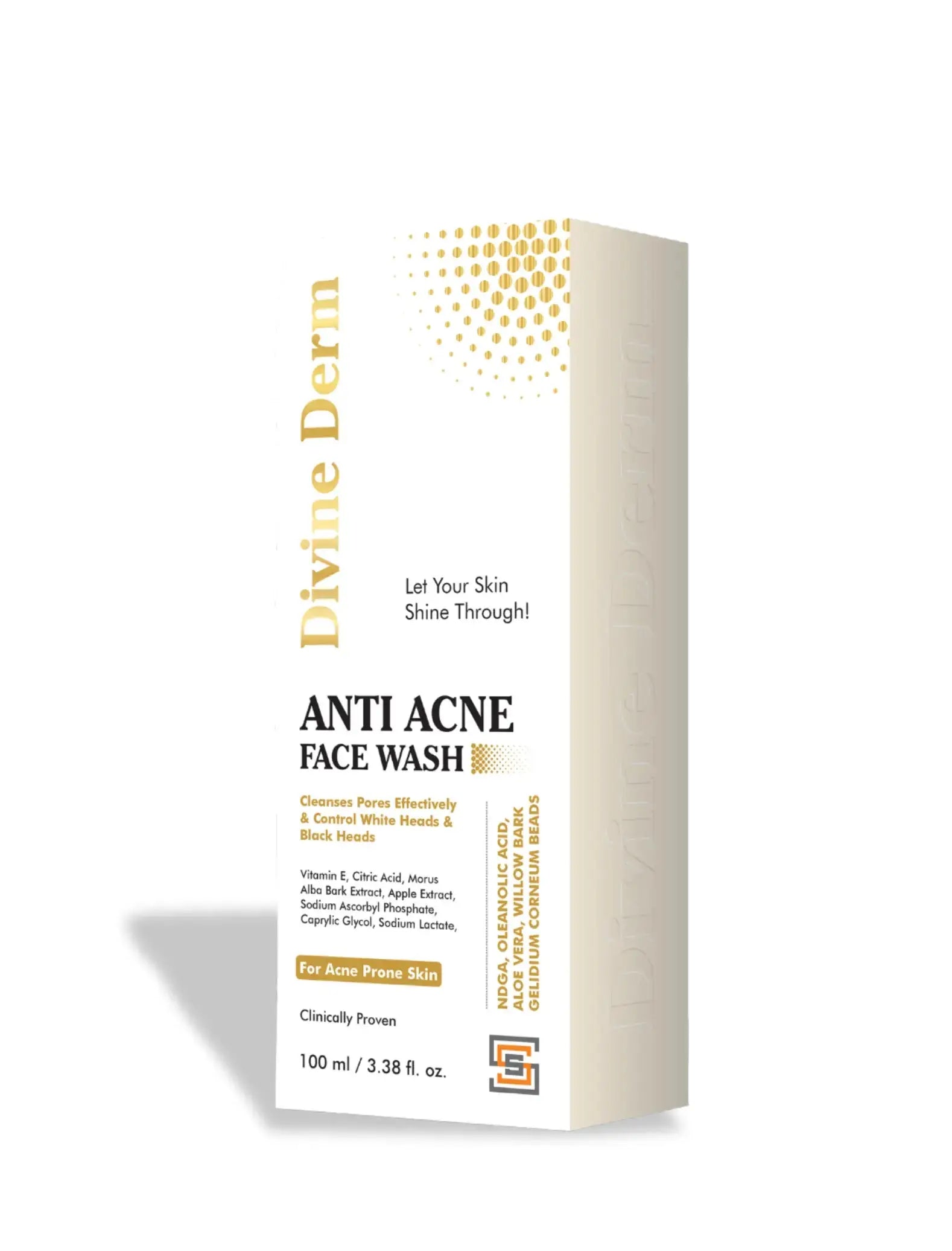 Divine Derm Anti-Acne Face Wash 100ml for oily and acne-prone skin — back label