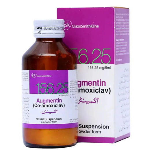 Augmentin 156.25mg/5ml Suspension (90ml) - Amoxicillin/Clavulanate for Kids - derma.pk