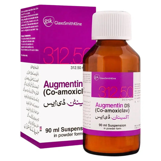 Augmentin DS 312.5mg/5ml Suspension (90ml) - Stronger Amoxicillin/Clavulanate for Kids - derma.pk