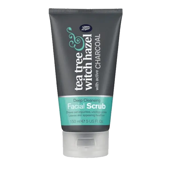BOOTS CHARCOL FACIAL WASH INFUSED WITH TEA TREE & WITCH HAZEL - 150ml Derma.pk
