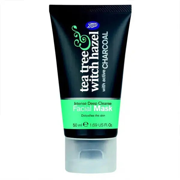 BOOTS TEA TREE WITCH HAZEL FACE MASK ACTIVATED CHARCOL - 50ml Derma.pk