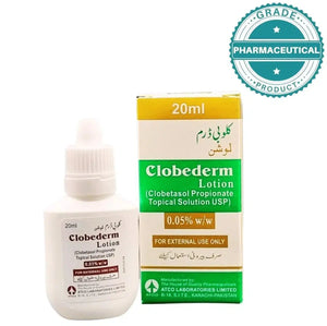 Clobederm Lotion 20ml side view — super-potent corticosteroid lotion for resistant skin conditions