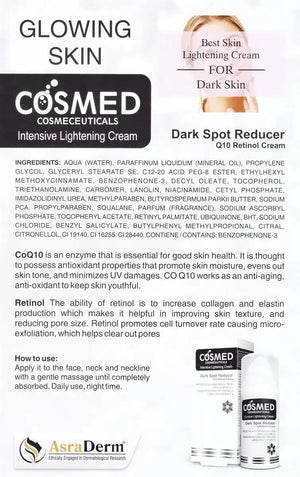 COSMED INTENSIVE LIGHTNING CREAM DARK SPOT REDUCER Q 10 RETINOL CREAM 10M Asra Derm pharma