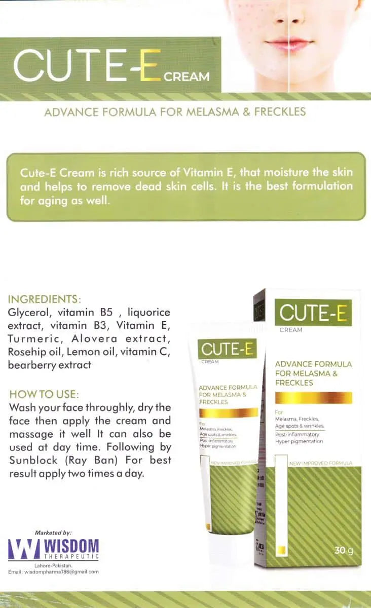 CUTE-E CREAM ADVANCE FORMULA FOR MELASMA & FRECKLES 30g Wisdom Pharma