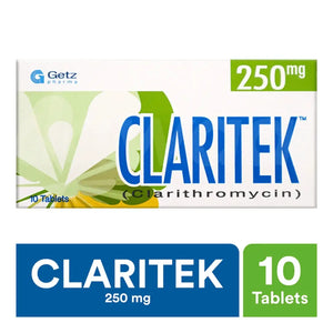 Claritek Tablets 250mg (Clarithromycin) | 10 Tablets |- Getz Pharma | derma.pk