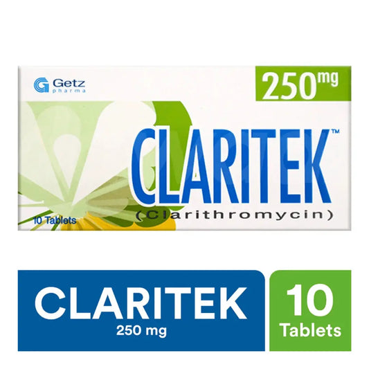 Claritek Tablets 250mg (Clarithromycin) | 10 Tablets |- Getz Pharma | derma.pk